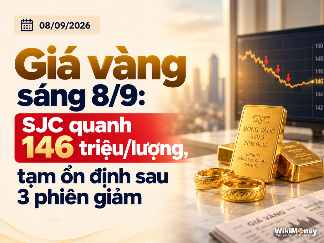 Giá vàng sáng 8/9: SJC quanh 146 triệu/lượng, tạm ổn định sau 3 phiên giảm