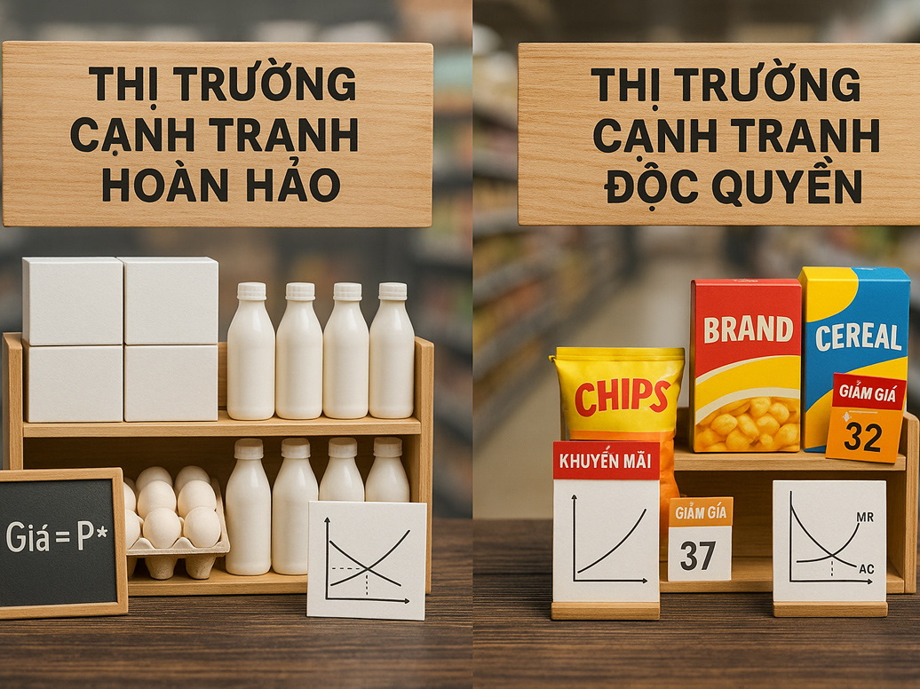 Thị trường cạnh tranh hoàn hảo và thị trường cạnh tranh độc quyền