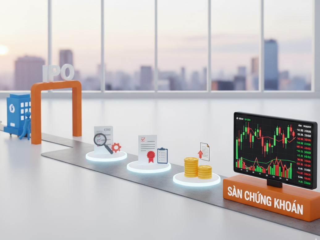 Quá trình doanh nghiệp niêm yết cổ phiếu trên sàn chứng khoán.